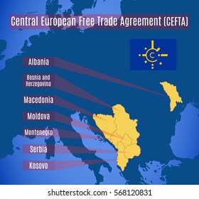 Schematic map of the Central European Free Trade Agreement (CEFTA).