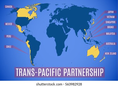 Schematic map of the new Trans-Pacific Partnership after the USA (TPP)