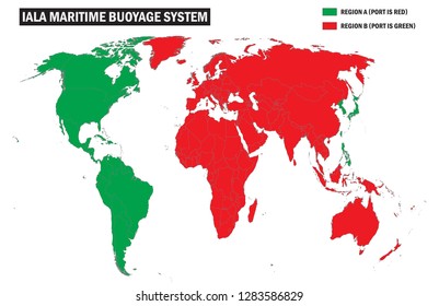 Schematic map of the world regions IALA buoyage system.