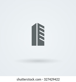 Schematic, minimalist icon skyscraper, high-rise urban building. Logo. Button. Symbol.