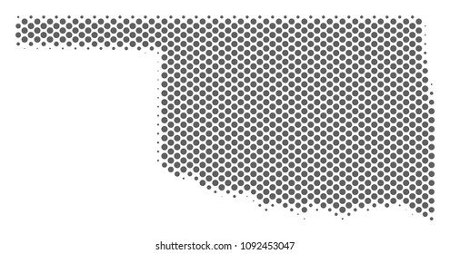 Schematic Oklahoma State map. Vector halftone geographic plan. Grey dot cartographic concept. Abstract Oklahoma State map is made from regular sphere cell array.