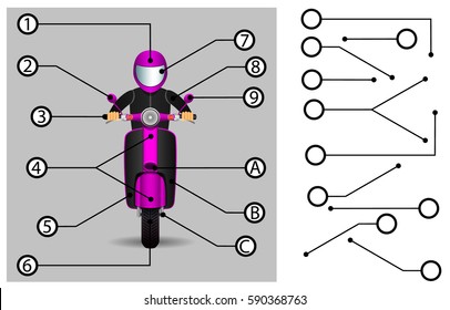 Schematic pointers. Extension lines to indicate the details of the drawings and diagrams. The elements of graphic design. Vector Image.