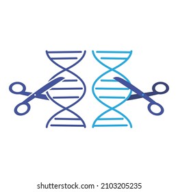 Schematic Representation Of DNA And Genetic Scissors. Scissors Cutting The DNA Strand. Flat Vector Illustration.