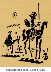 Schematic representation of Don Quixote and his squire.