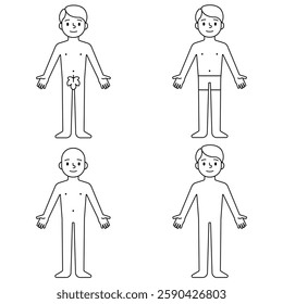 A schematic representation of the human body. Cartoon linear image of human body for anatomical manuals, medical infographics or acupuncture
