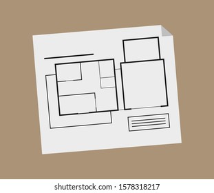 Schematic representation of new building project vector, page with hand drawn schematic construction, windows and entrance, rooms and floors isolated