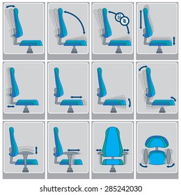 Schematic representation of office chairs adjustments