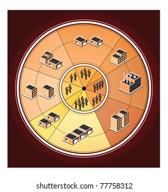 Schematic representation of the production chart on a red background