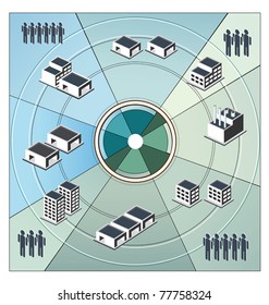 Schematic representation of the production chart on a blue background