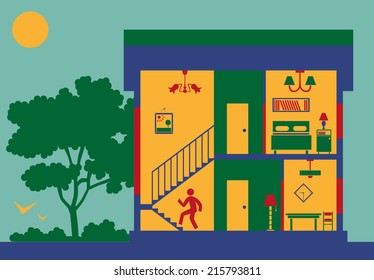 Schematic representation of residential building in section.