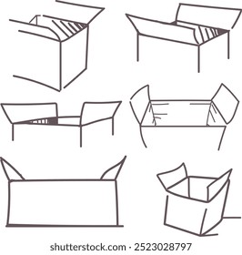 A schematic set of boxes for creating logos on the topic of cargo transportation and storage of things.