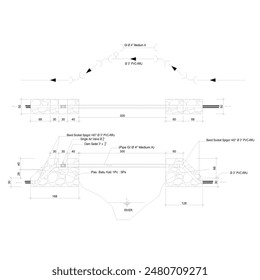 boceto esquemático de la tubería de distribución de agua limpia que cruza el río