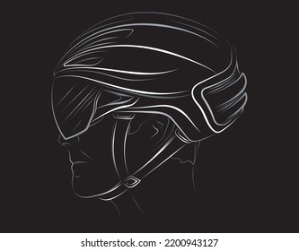 Schematic, sketchy set of black bicycle helmets. Face of cyclist stylized vector