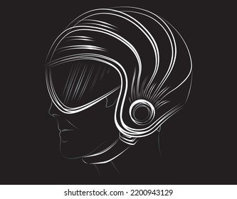 Schematic, sketchy set of black bicycle helmets. Face of cyclist stylized vector