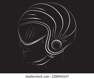 Schematic, sketchy set of black bicycle helmets. Face of cyclist stylized vector