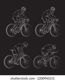 Schematic, sketchy set of black bicycle helmets. Face of cyclist stylized vector
