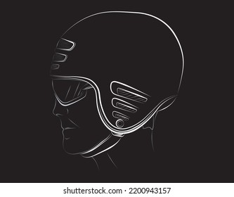 Schematic, sketchy set of black bicycle helmets. Face of cyclist stylized vector