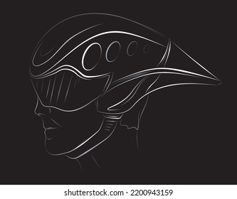 Schematic, sketchy set of black bicycle helmets. Face of cyclist stylized vector