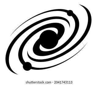 schematic spiral galaxy icon. Exploration of space and star clusters. Black hole in center of Milky Way galaxy. Simple black and white vector