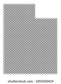 Schematic Utah State map. Vector halftone geographical scheme. Silver dot cartographic composition. Abstract Utah State map is formed with regular round spot matrix.