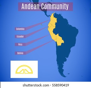 Schematic Vector Map Of The Andean Community.