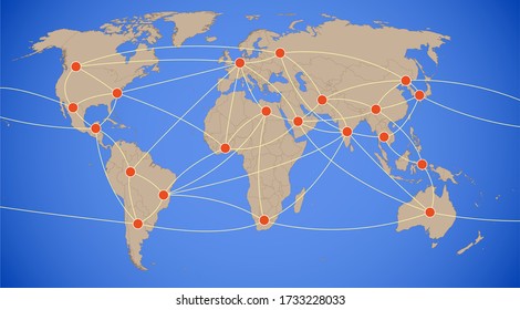 Schematic vector map of intercontinental communication channels.