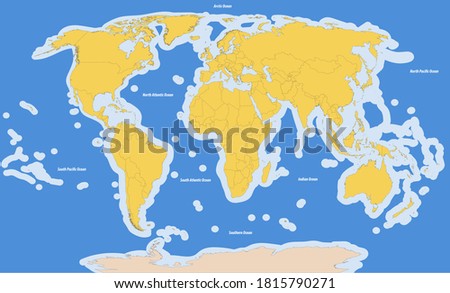 Schematic vector map of the international waters or trans-boundary waters.