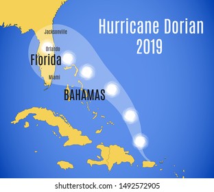 Schematic Vector Map Of Movement Hurricane Dorian.