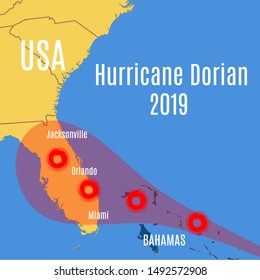 Schematic Vector Map Of  Movement Hurricane Dorian.