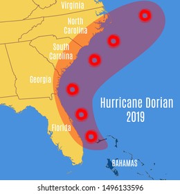 Schematic vector map of movement hurricane Dorian.