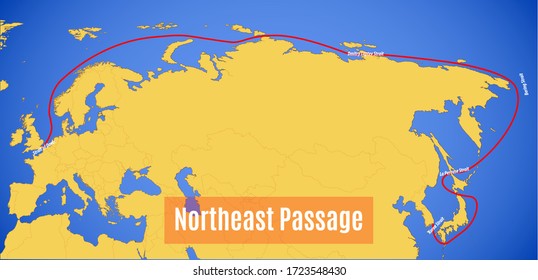 Mapa esquemático vectorial del Paso del Noreste (abreviado como NEP).