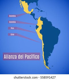 Schematic Vector Map Of The Pacific Alliance.