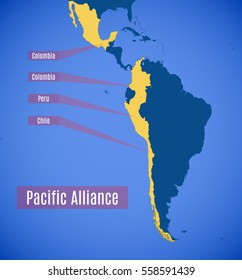 Schematic Vector Map Of The Pacific Alliance.