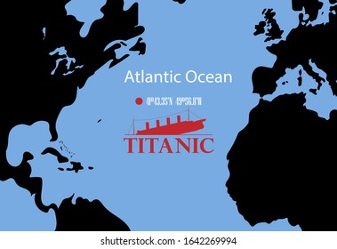 Schematic vector map of the place where the wreckage of the Titanic rests.