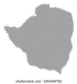 Schematic Zimbabwe map. Vector halftone territorial scheme. Silver pixelated cartographic composition. Abstract Zimbabwe map is constructed of regular round dot matrix.