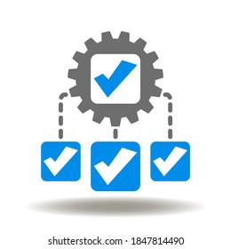 Scheme check mark gear icon vector. Flowchart network tick illustration. Governance Regulation Compliance Management Business Symbol.