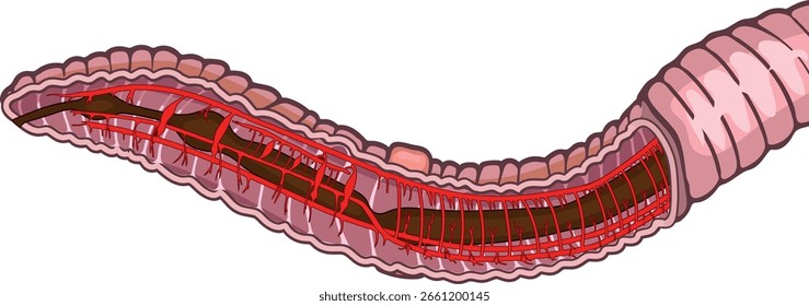 Esquema del sistema circulatorio de lombrices de tierra (Pheretima) para lecciones de biología	