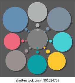 Scheme, color, eight circular sectors for text, infographics. Gray scheme and eight color, round sectors, frames for text, infographics. Just nine frames, sectors. 