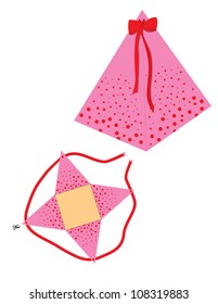 Scheme to create a simple pink pyramid paper box with polka dots