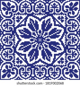 Scheme for cross-stitch flowers with abstract blue elements
