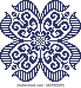 The scheme for cross-stitch flowers and leaves in blue svg