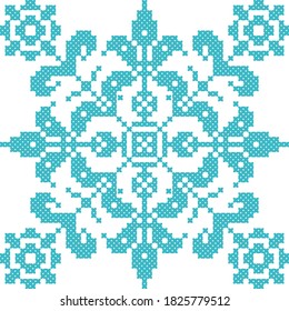 Scheme for cross-stitch flowers with leaves in blue svg