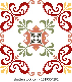 
Scheme for cross-stitch flowers with leaves in red and green svg