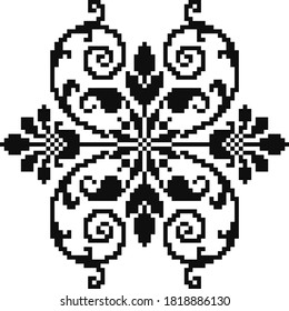 The scheme for cross-stitch three-dimensional flowers with leaves in black