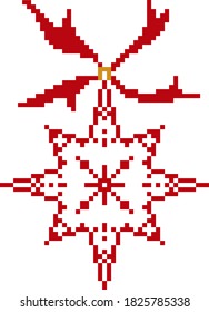 The scheme for cross-stitching a Christmas star for Christmas tree decorations in red