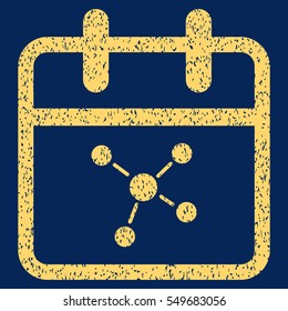 Scheme Day grainy textured icon for overlay watermark stamps. Flat symbol with unclean texture. Dotted vector yellow ink rubber seal stamp with grunge design on a blue background.
