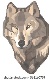 Scheme for diamond painting, embroidery, wolf. Vector