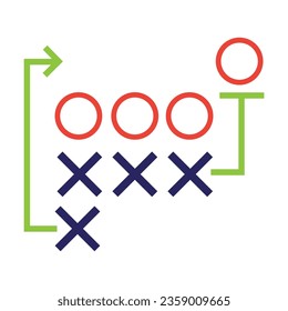 Scheme or drawing vector. Arrangement of team players on sports field. Multicolored flat vector icon representing sports items inventory equipment concept isolated on white background