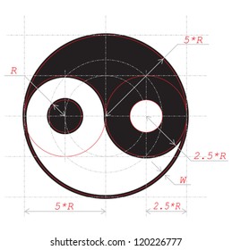 Scheme For Drawing Of Yin And Yang Abstract Symbol. Vector Illustration. EPS-8.