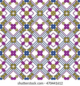 scheme for embroidery abstract floral pattern, made of round pixels. Vector illustration. For the design, printing, textile industry. color